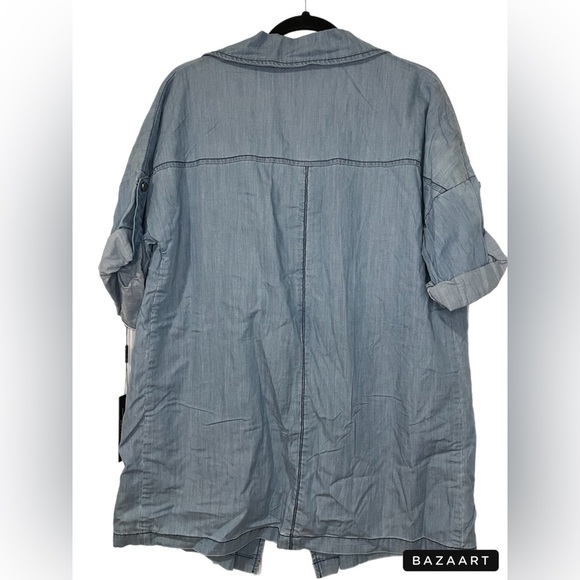 Runway NY 100% cotton chambray open mid trench jacket 4 buttons J box - Picture 2 of 4